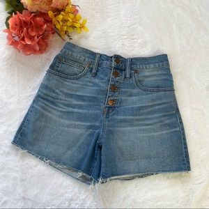 Madewell High Rise Button Fly Raw Hem Denim Jean Shorts